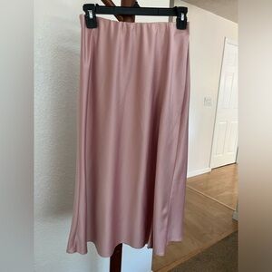 Petite pink satin midi skirt